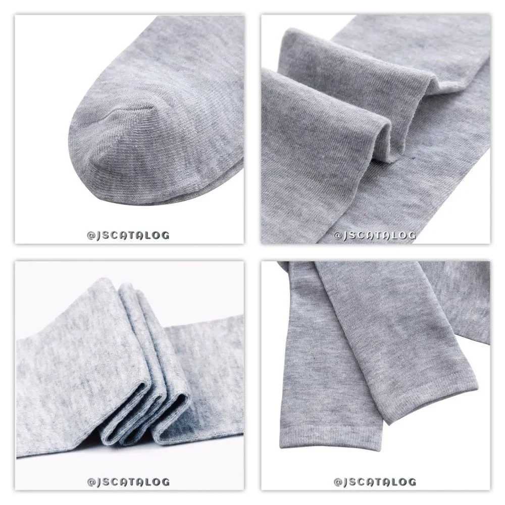 Solid Light Grey Cotton Thigh High Socks